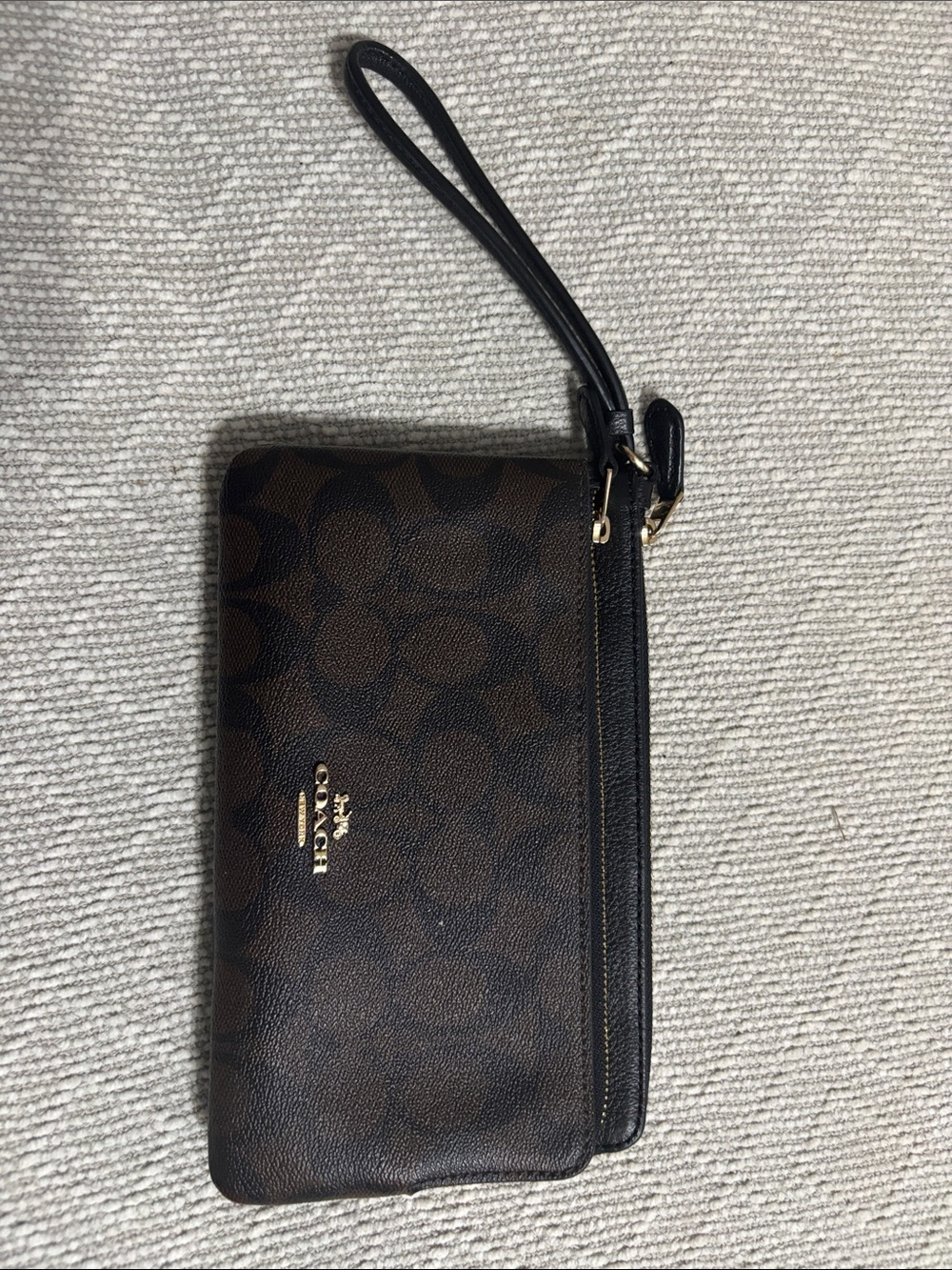 Coach Brown & Black Signature Wristlet with Gold Hardware